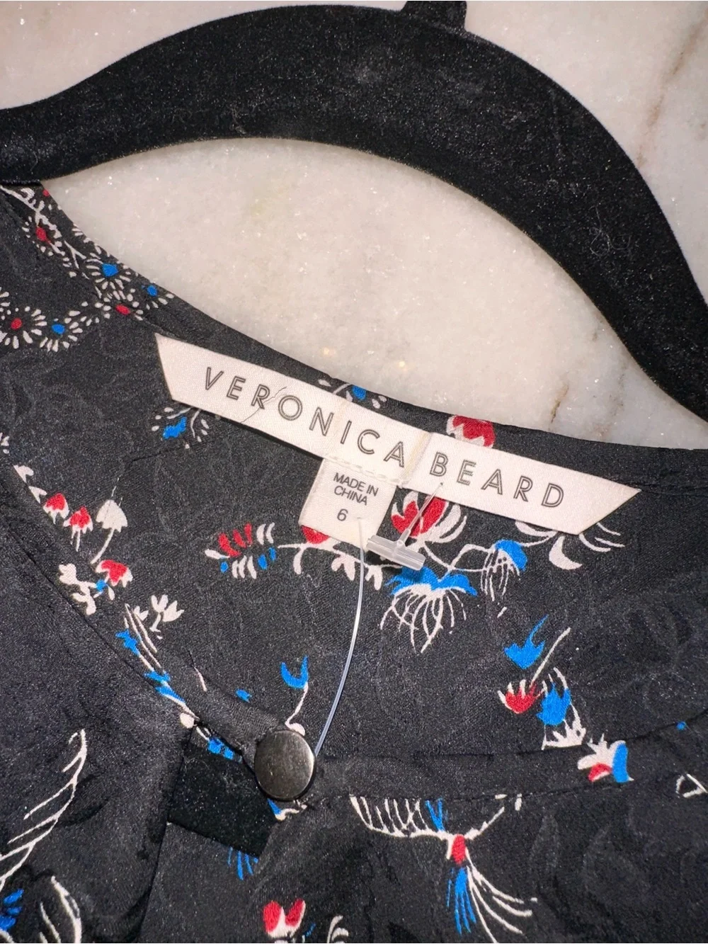 NWOT Veronica Beard Preston Silk Size 6 Black Floral Ruffle Long-Sleeve Dress - Picture 11 of 12